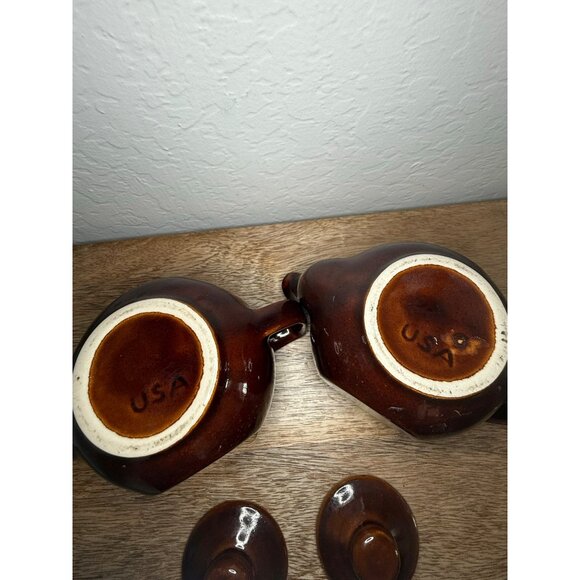 Vintage 1950s Brown Drip Glaze Personal Tea Pots With Lids - Set Of 2 - Made In - Picture 12 of 15